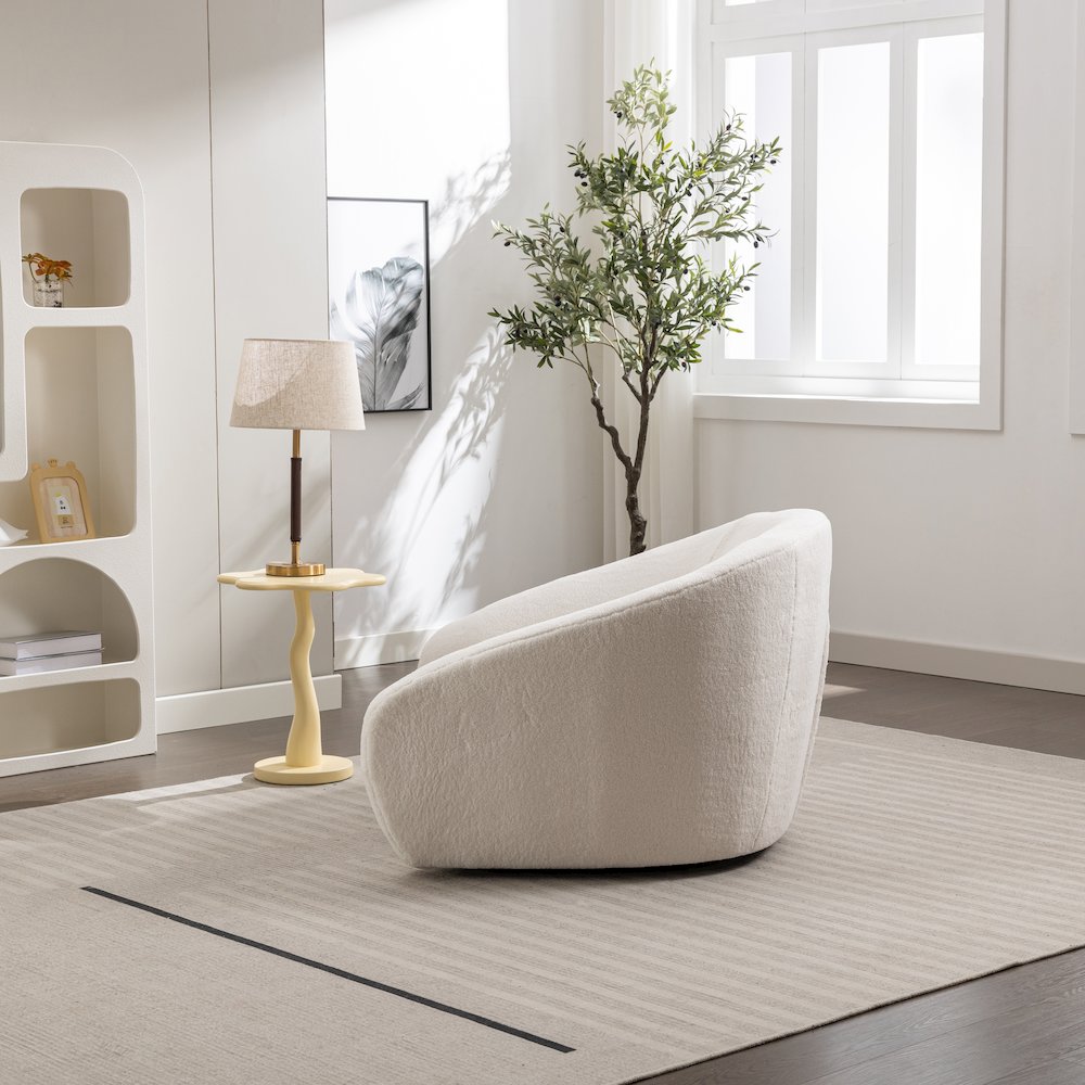 Luzern Modern Boucle Upholstered Accent Chair, 360 Degree Swivel, White