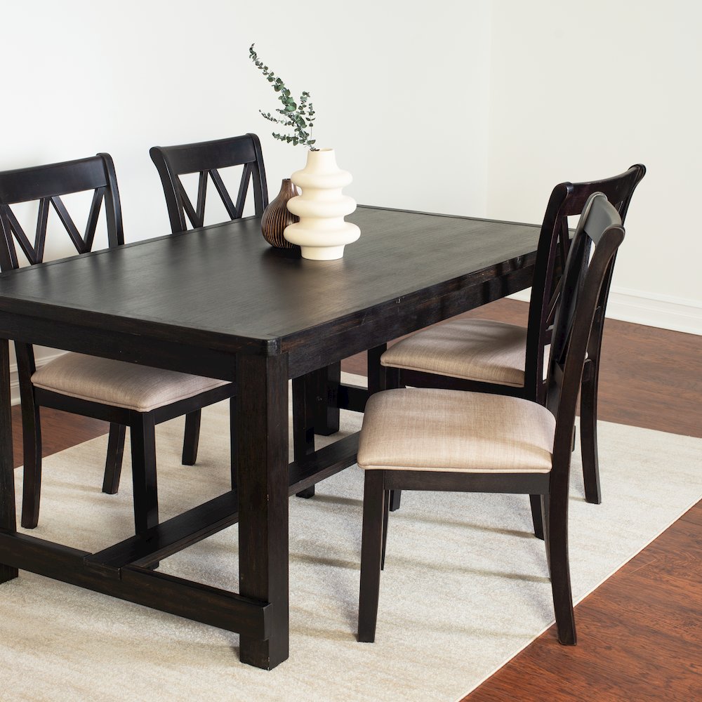 Hensfield 5-Piece Dining Set, Dining Table with 4 Cross-back Chairs, Rich Black
