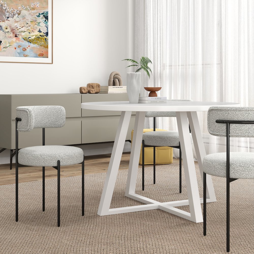 Durban 5-Pc Round Dining Set, Trestle Dining Table with 4 Boucle Chairs