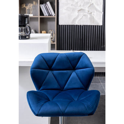 Breni Velvet Diamond Tufted Swivel Adjustable Height Barstool, Set of 2, Blue