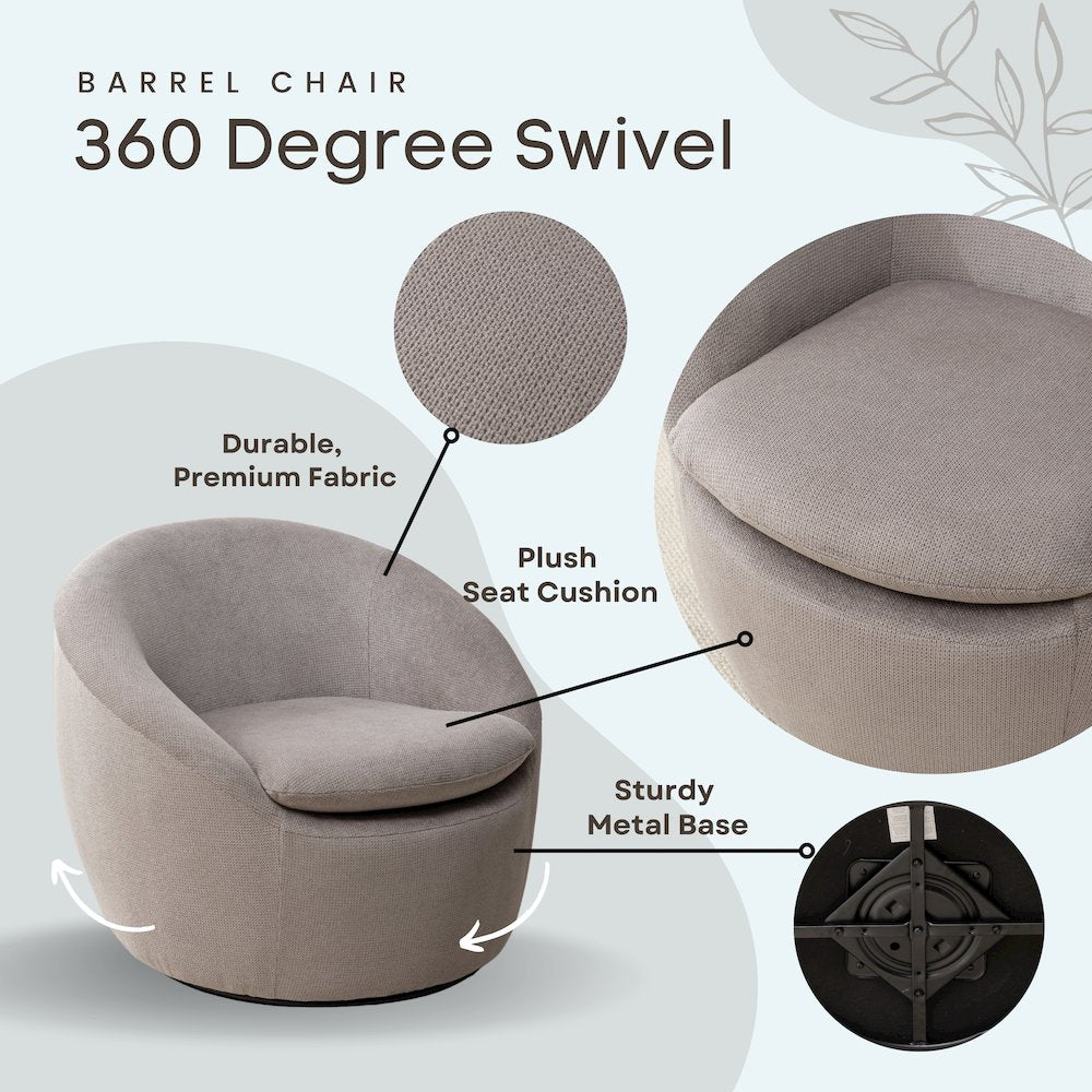 Winnie Modern Barrel Chair, 360° Swivel