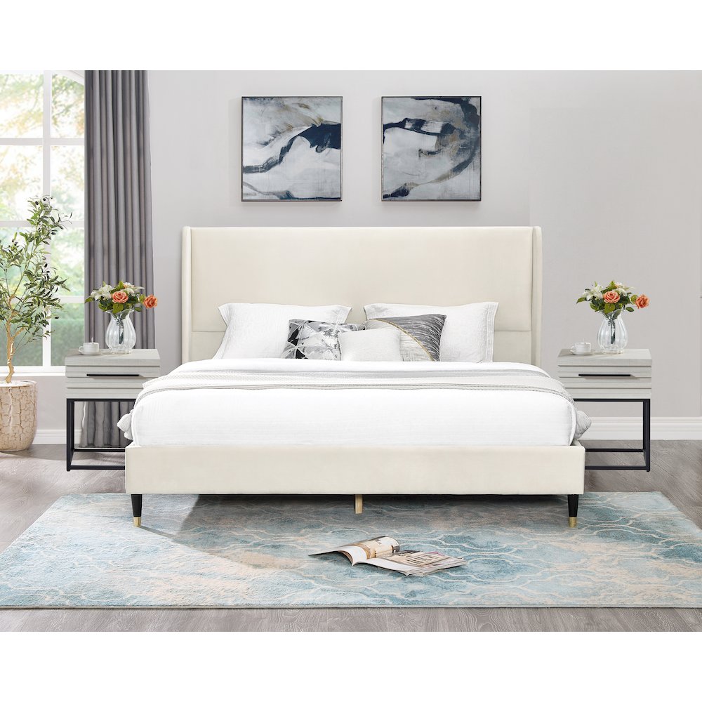 Arles Upholstered Bedroom Set,Wingback PlatformBed with 2Nightstands,Queen