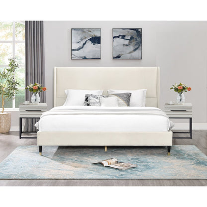 Arles Upholstered Bedroom Set,Wingback PlatformBed with 2Nightstands,Queen