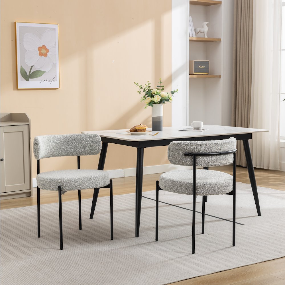 Burbank Modern Round Boucle Dining Chairs, Set of 2, Black White