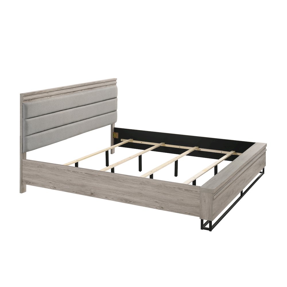 Panel Bed, Dresser, Mirror, and 2 Nightstands, Weathered Gray, King