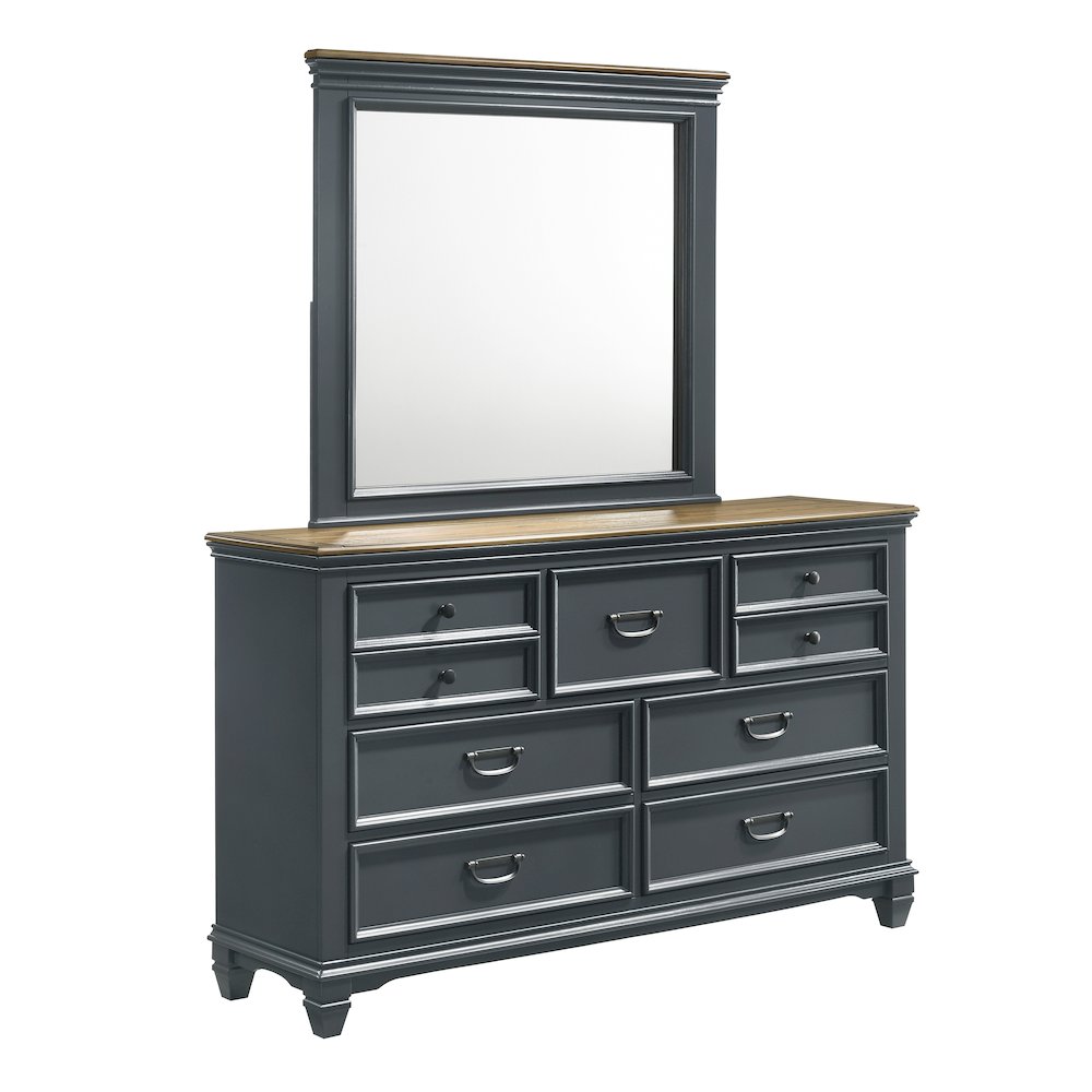 Clelane Wood 7-Drawer Dresser with Mirror, Slate Blue