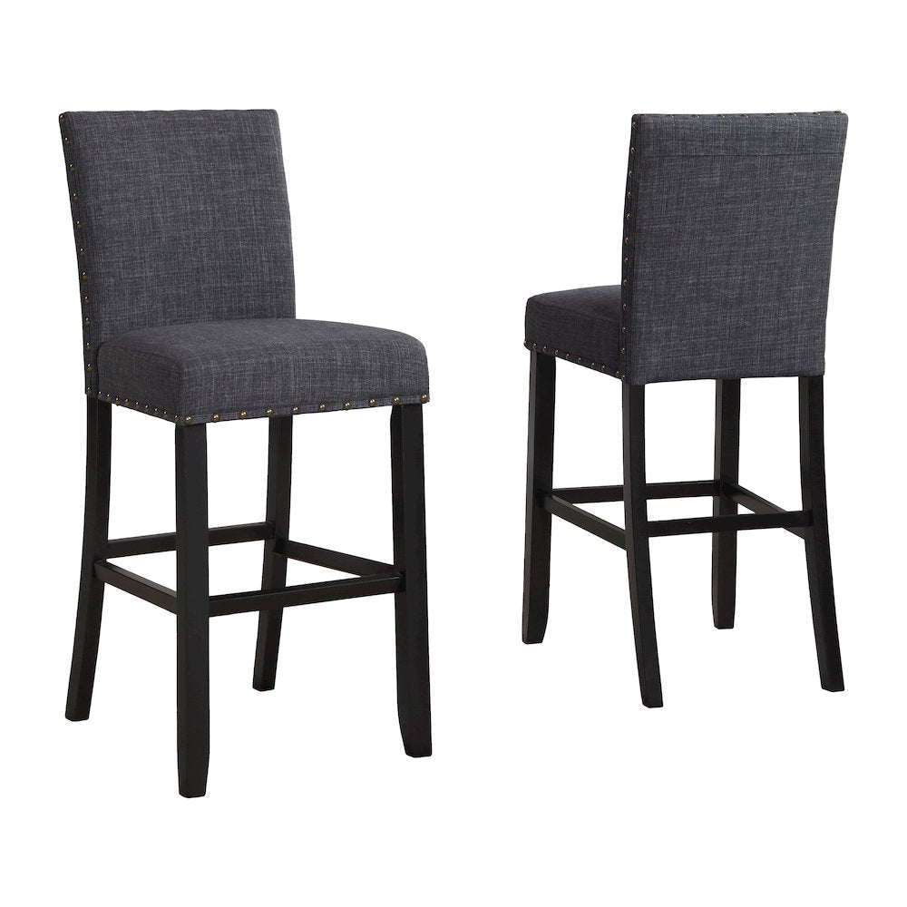 Biony 3-Pc 36" Round Espresso Finish Bar Table with 2 Gray Pub Chairs