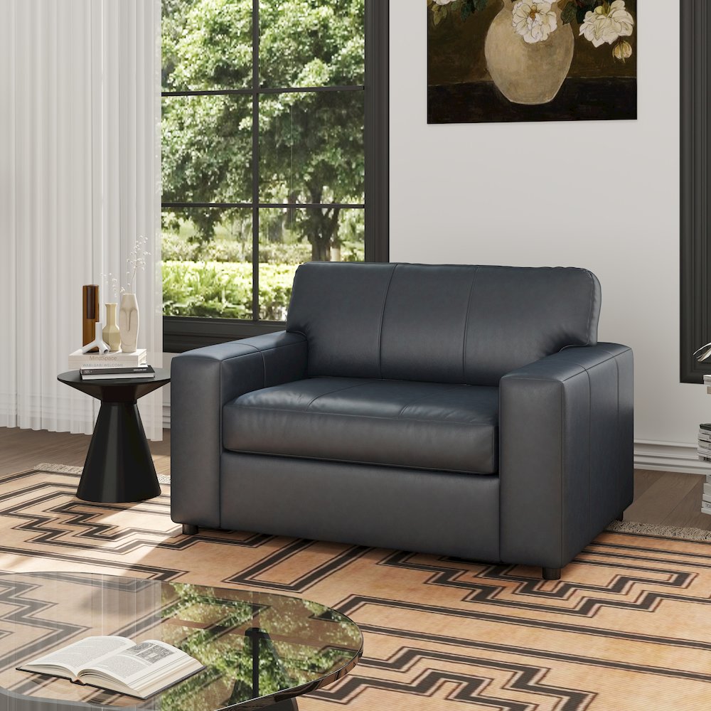 Sakan Leather Upholstered Cutler Lounge Chair, Blue