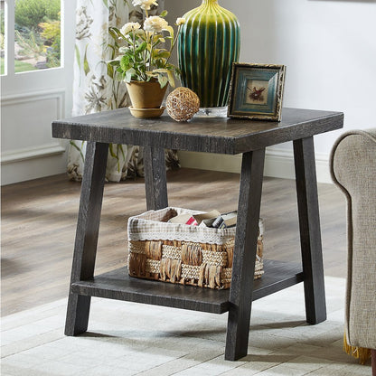 Athens Contemporary Replicated Wood Shelf Coffee Set Table in Charcoal Finish