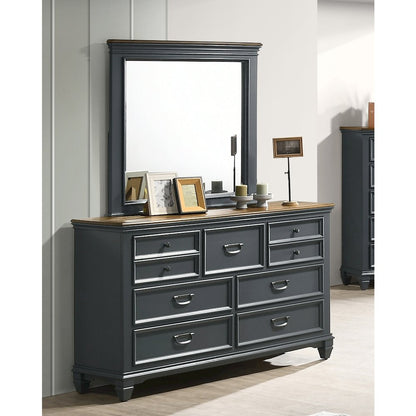 Clelane Wood 7-Drawer Dresser with Mirror, Slate Blue