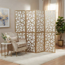 Wood and Non-Woven Fabric 4-Panel Folding Privacy Screen Room Divider, Gold