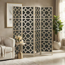 Wood and Non-Woven Fabric 4-Panel Folding Privacy Screen Room Divider, Gold