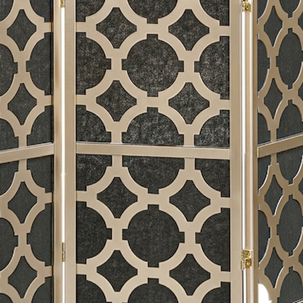 Wood and Non-Woven Fabric 4-Panel Folding Privacy Screen Room Divider, Gold