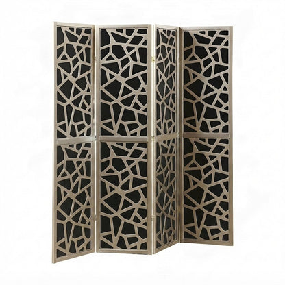 4-Panel Wood and Non-Woven Fabric Folding Room Divider Screen, Gold