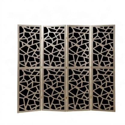 4-Panel Wood and Non-Woven Fabric Folding Room Divider Screen, Gold