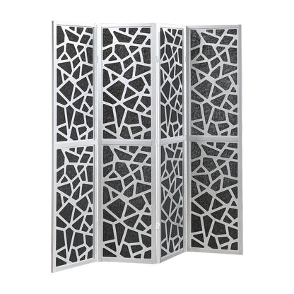 4-Panel Wood and Non-Woven Fabric Folding Room Divider Screen, Silver