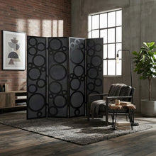 Wood and Non-Woven Fabric 4-Panel Folding Freestanding Room Divider, Black
