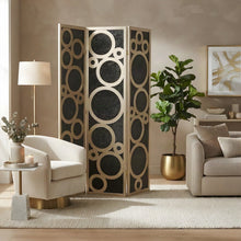 Wood and Non-Woven Fabric 4-Panel Folding Freestanding Room Divider, Gold