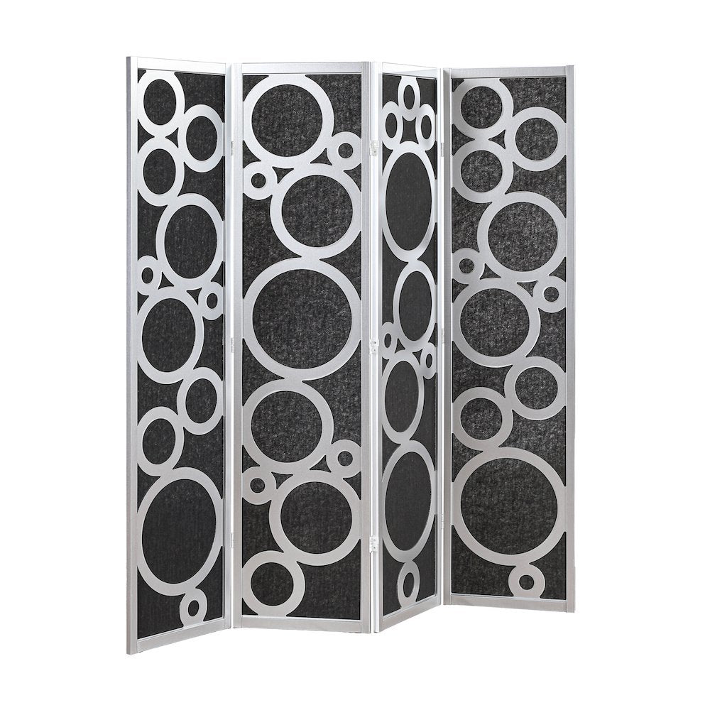 Wood and Non-Woven Fabric 4-Panel Folding Freestanding Room Divider, Silver