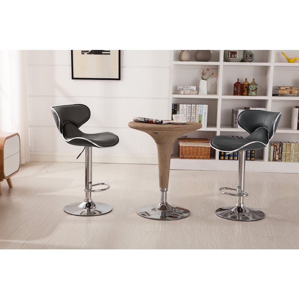 Masaccio Gray Leatherette Adjustable Swivel Barstool Chrome Base, Set of 2