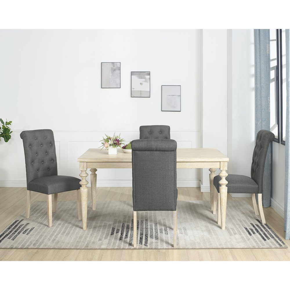 Amonia 5-Pc Dining Set, Turned-Leg Dining Table with 4 Tufted Chairs, Charcoal