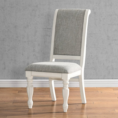 Belleza Antique White Solid Wood Upholstered Dining Chairs, Set of 2