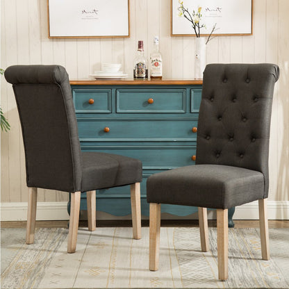 Habit Solid Wood Tufted Parsons Charcoal Dining Chair, Set of 2