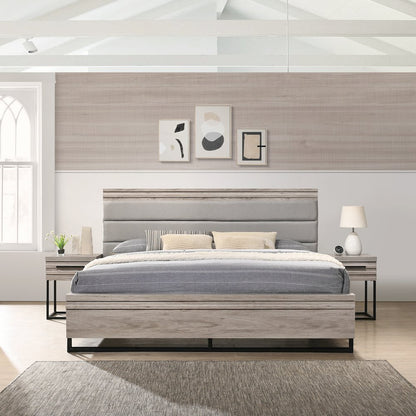 3-Piece Bedroom Set, King Size Panel Bed and Two Nightstands, Weathered Gray