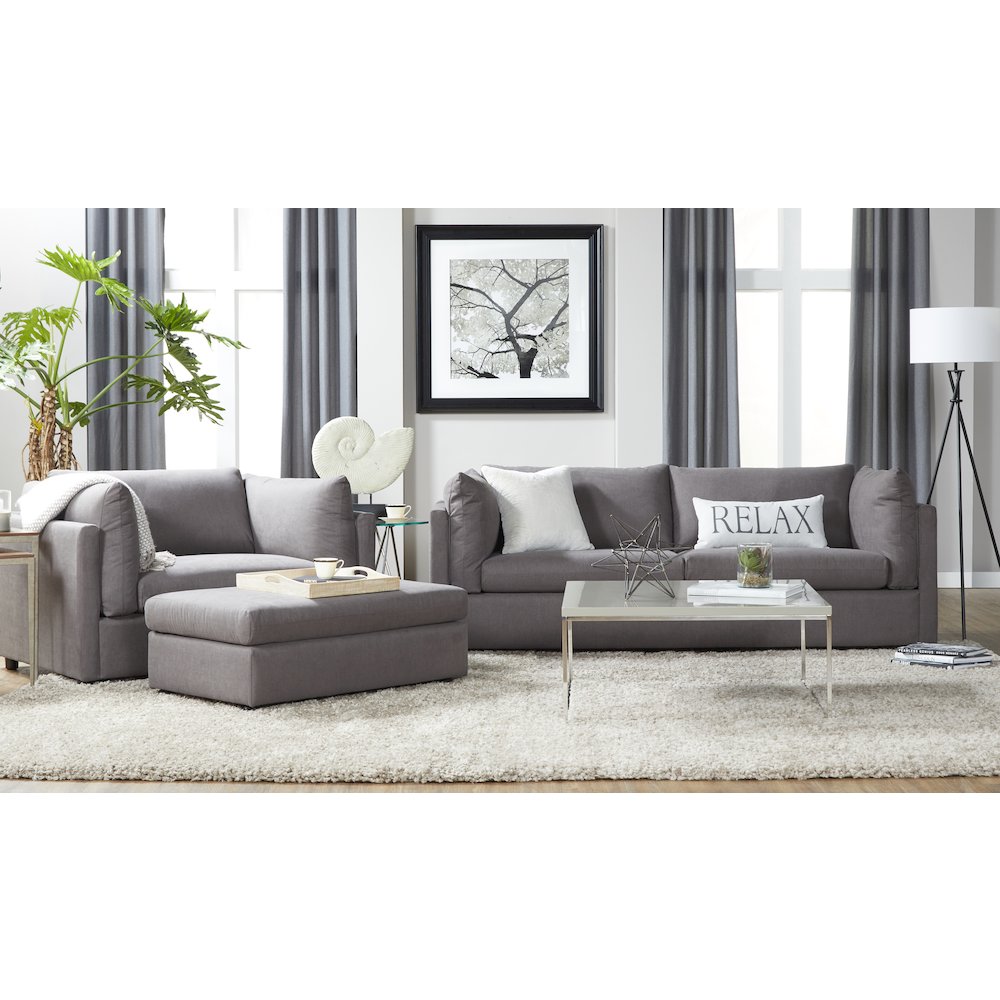 Enda Pillow Back Fabric 3-Piece Sofa and Cuddler Chair Set, Carbon Gray