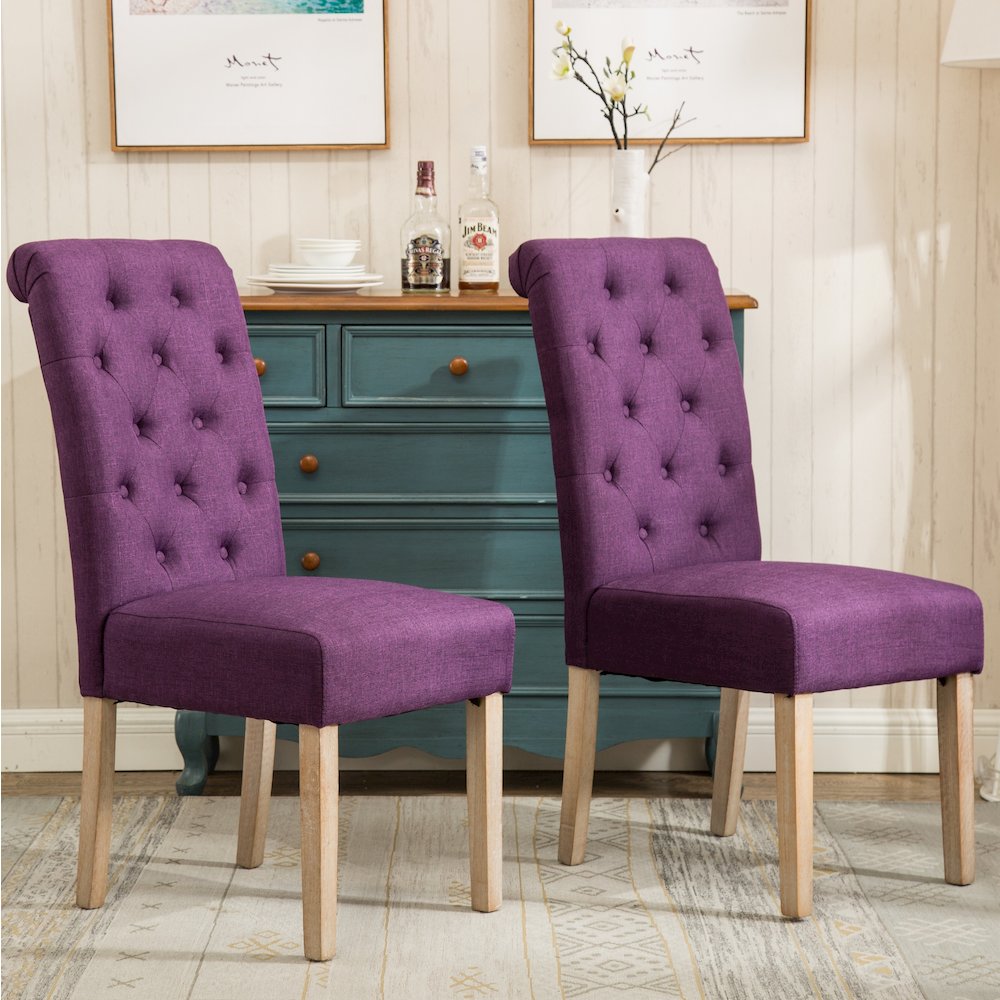 Habit Solid Wood Tufted Parsons Purple Dining Chair, Set of 2