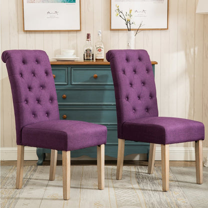 Habit Solid Wood Tufted Parsons Purple Dining Chair, Set of 2