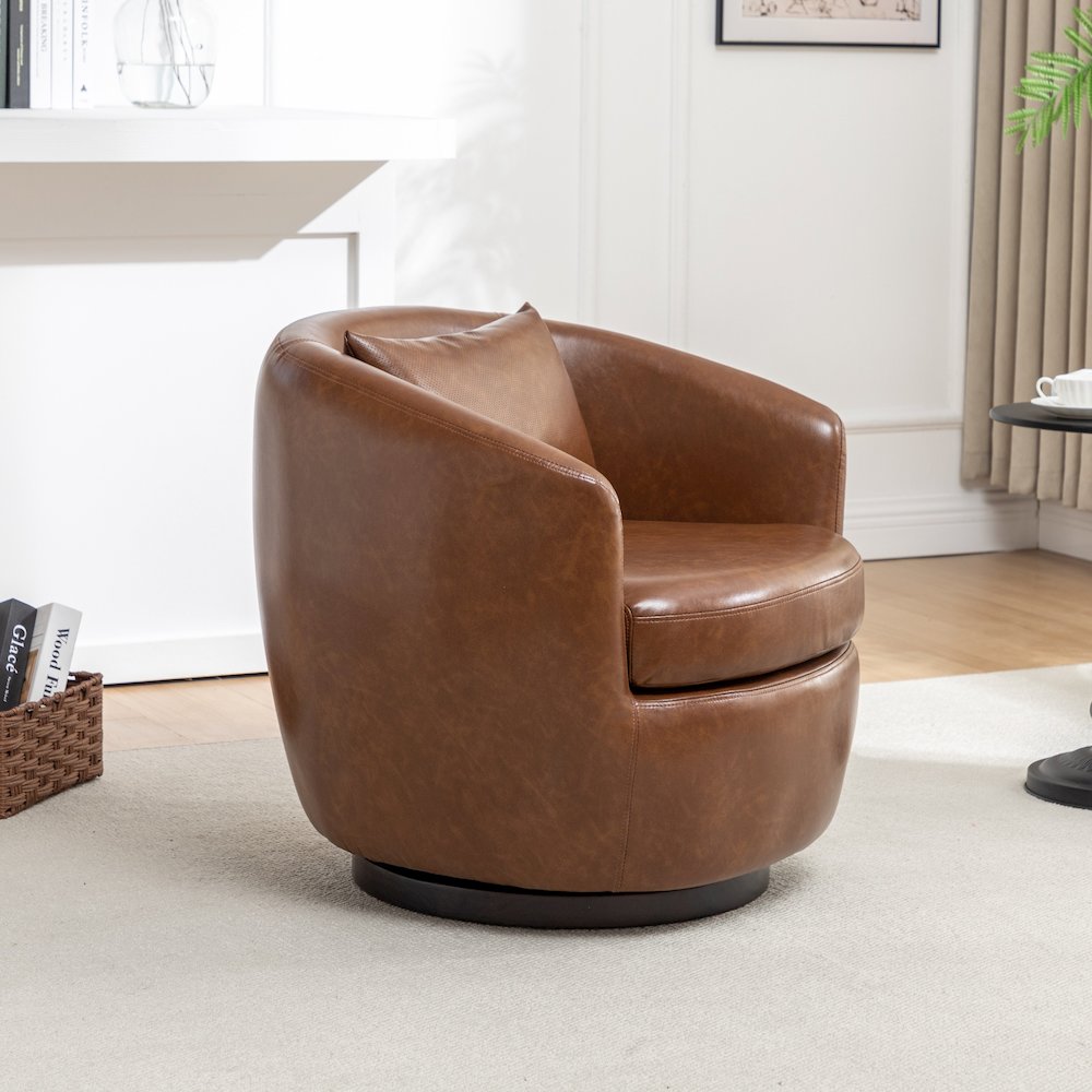 Orenza Modern Faux Leather Swivel Barrel Accent Club Chair