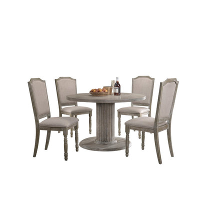 Ferran Wood Pedestal Dining Table Set in Reclaimed Gray