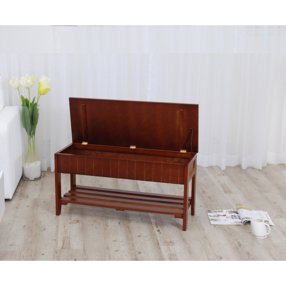 Leno Quality Solid Wood Shoe Bench with Storage, Cherry