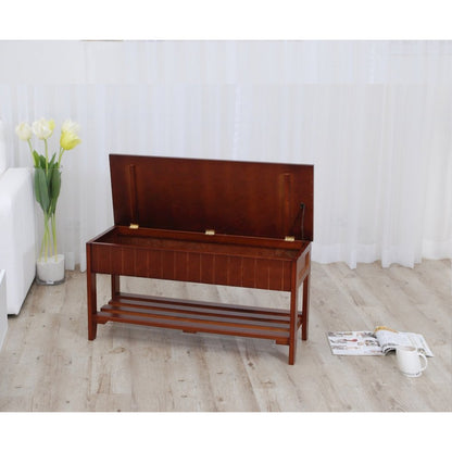 Leno Quality Solid Wood Shoe Bench with Storage, Cherry
