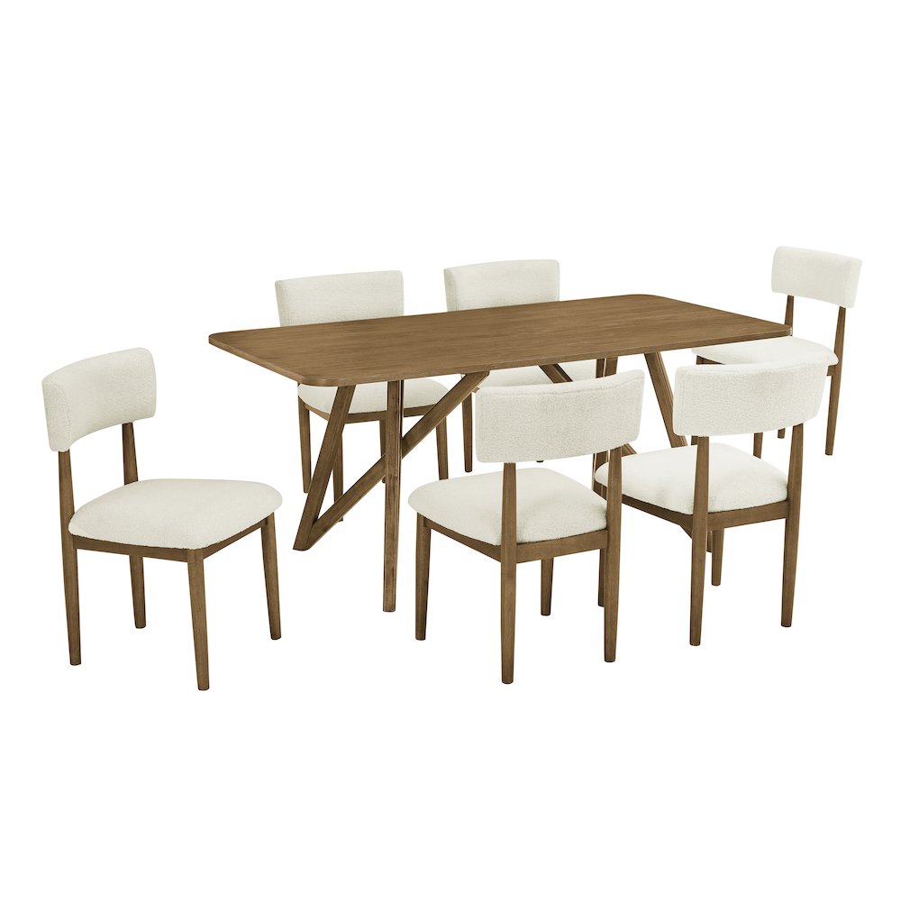 Axler 7-Piece Dining Set,Tripod-Cross DiningTable with 6Stylish Chairs,Light Oak