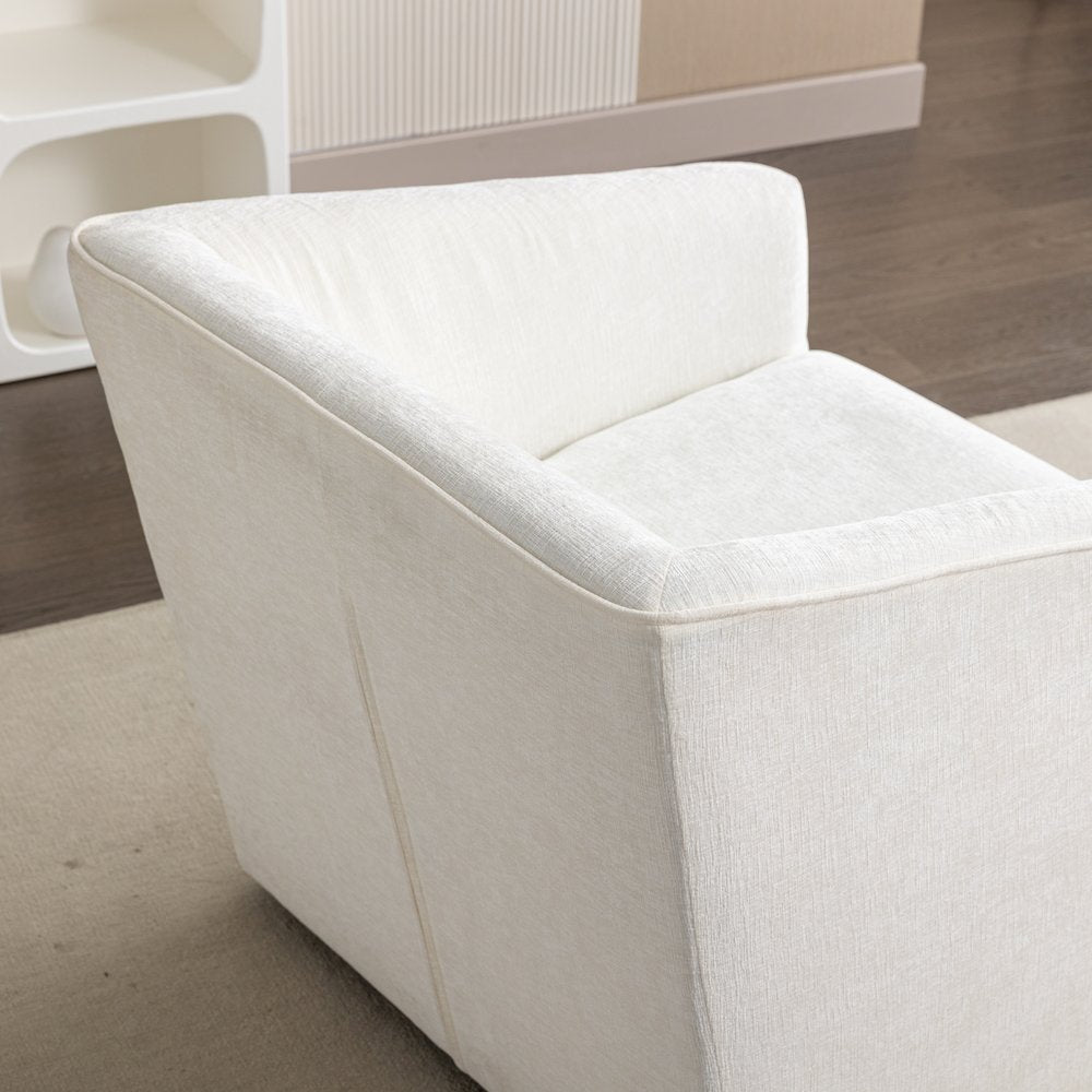 Nice Modern Upholstered Barrel Armchair, 360 Degree Swivel, White
