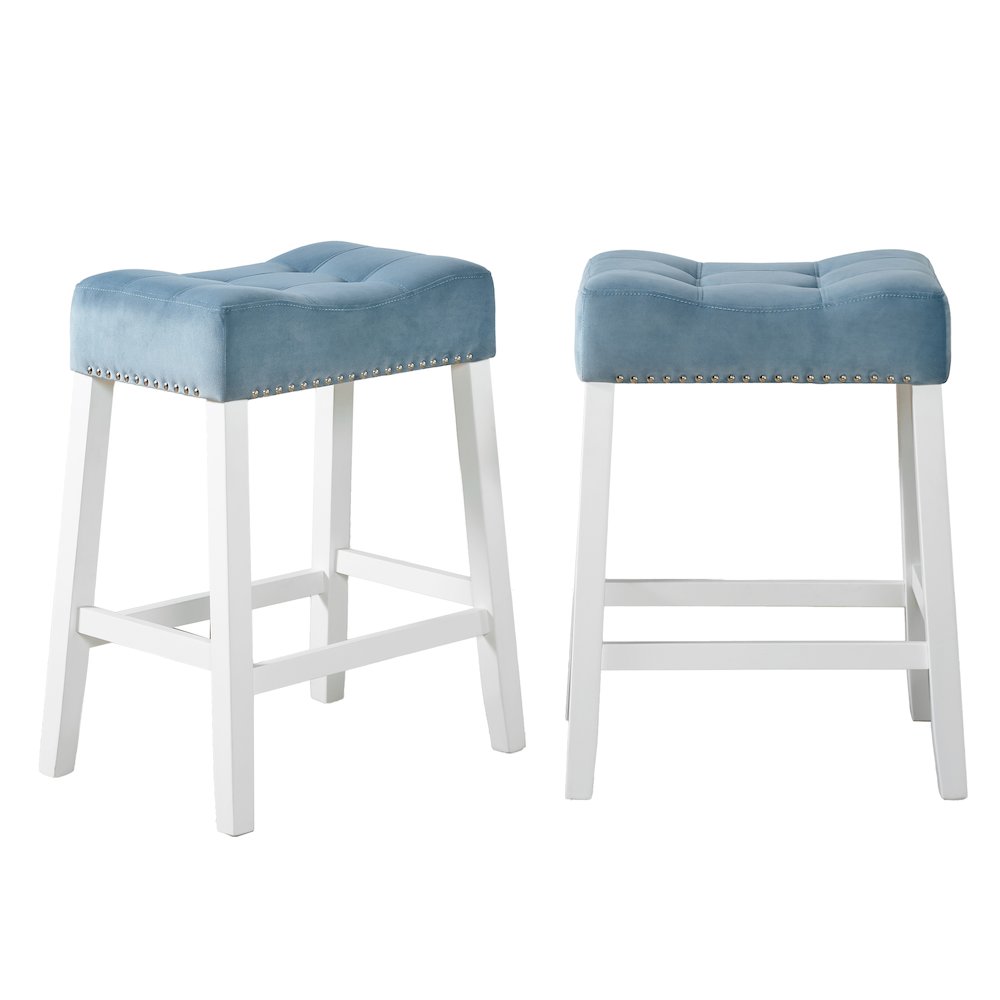 Morovo Velvet Counter Height Stools Saddle Seats, Set of 2, Blue