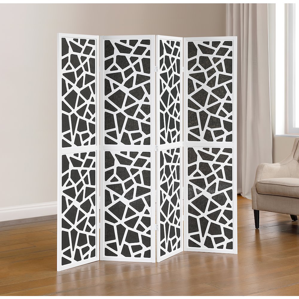 4-Panel Wood Room Divider, Folding Portable Partition Screen, Black and White