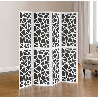 4-Panel Wood Room Divider, Folding Portable Partition Screen, Black and White
