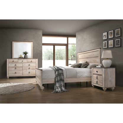White Wash Finish 4-Piece Bedroom Set-King Bed, Dresser, Mirror and Nightstand