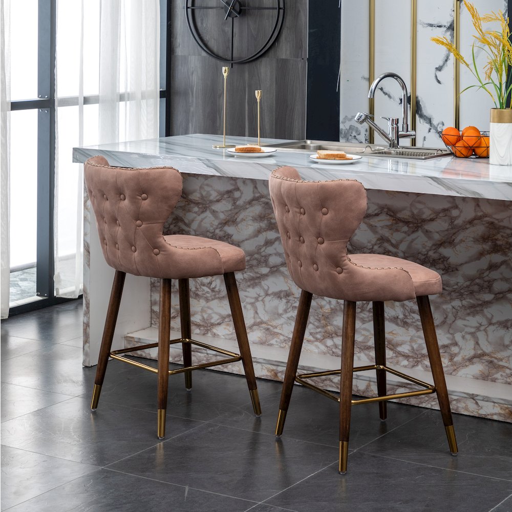 Nevis Modern Faux Leather Tufted Nailhead Trim Counter Stool Set of 2, Pink