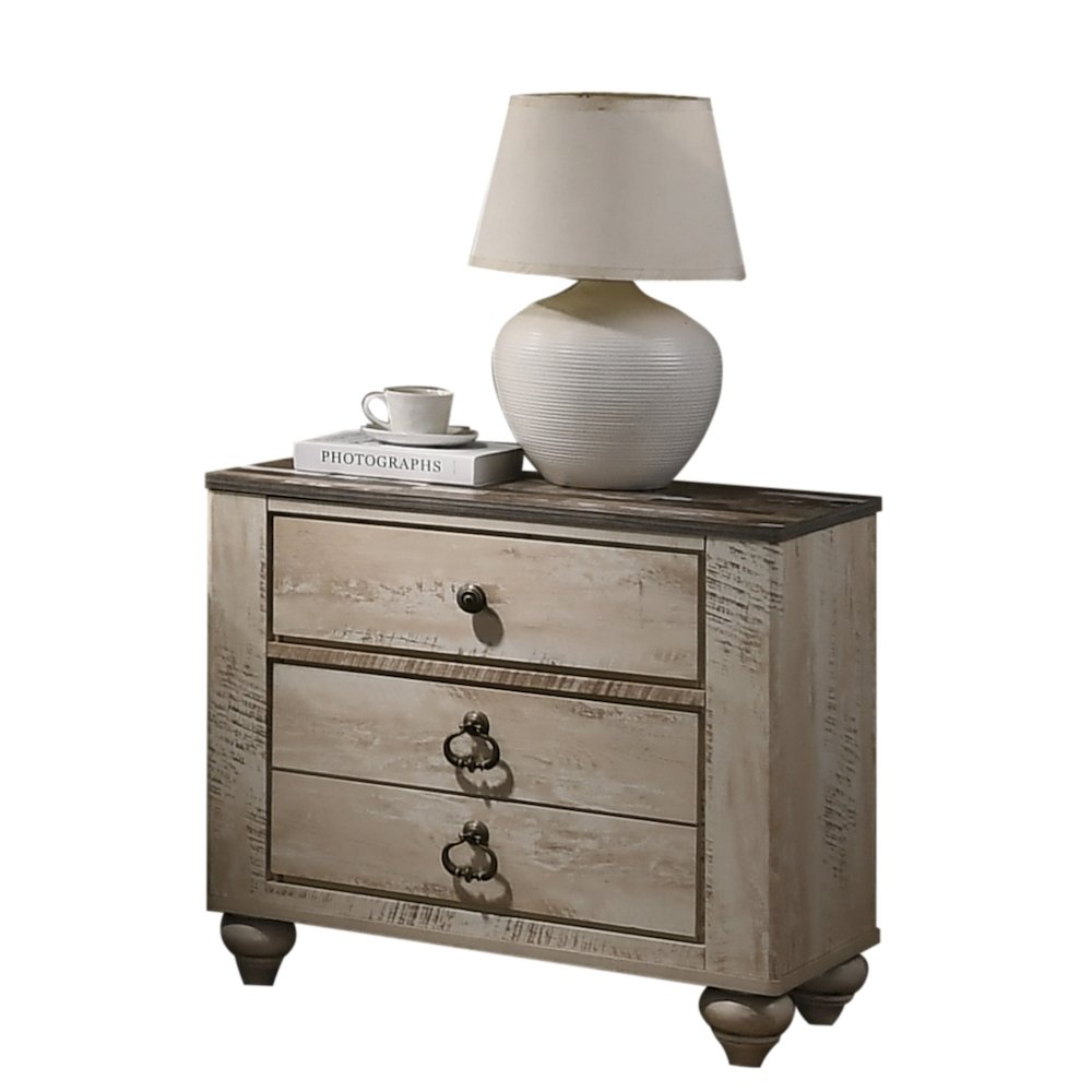 Imerland Contemporary White Wash Finish Patched Wood Top 3-drawer Nightstand