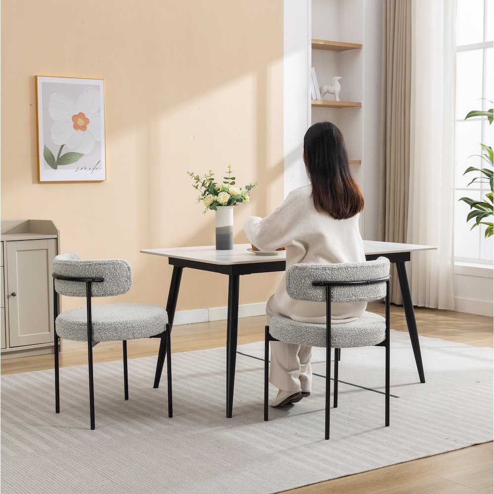 Burbank Modern Round Boucle Dining Chairs, Set of 2, Black White