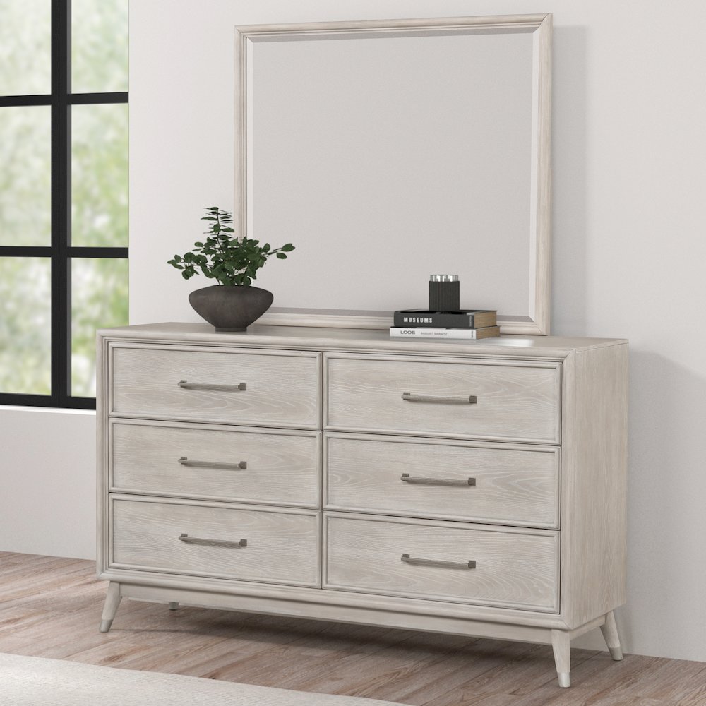 Seluna 6-Drawer Bedroom Dresser with Mirror, Gray Oak Finish