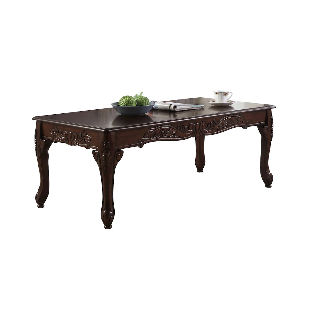 Blush Traditional Ornate Detailing Dark Cherry Finish Wood Coffee Table