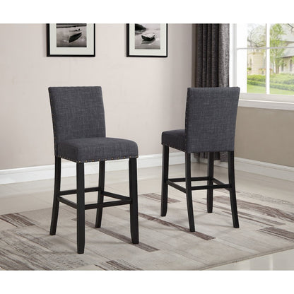 Biony 3-Pc 36" Round Espresso Finish Bar Table with 2 Gray Pub Chairs