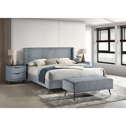 Mavela Wide Wale Corduroy Upholstery Panel King Bed with 2 Nightstands and Bench