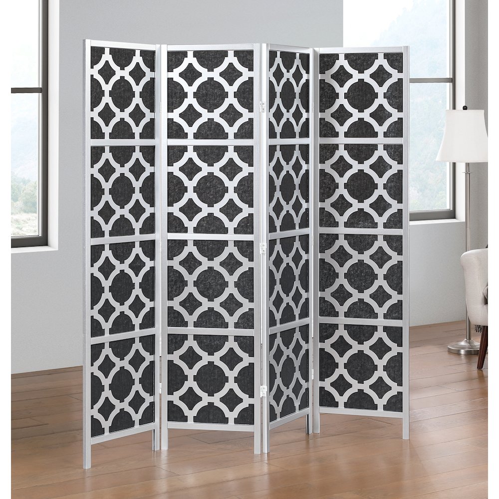 4-Panel Room Divider, Decorative Folding Freestanding Privacy Screen, Silver