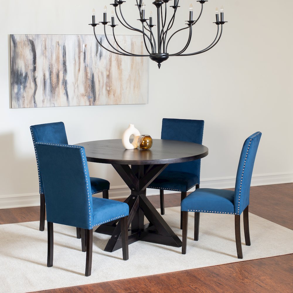 Enbridge 5-Pc Dining Set, Cross-Buck Dining Table with 4 Stylish Chairs, Blue